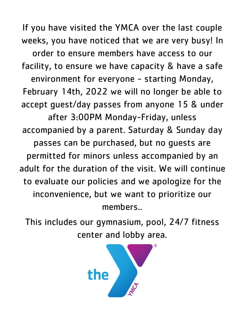 DAY/GUEST PASS UPDATE - Putnam County YMCA